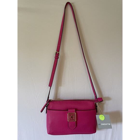 Liz Claiborne LC ADRIENNE Hot Pink Handbag Purse Crossbody Bag NWT Gold Buckle - Picture 1 of 10